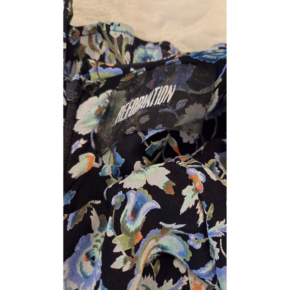 Reformation Floral Mini Dress Black Blue Green Viscose Sleeveless Size 2 USA - Picture 5 of 11
